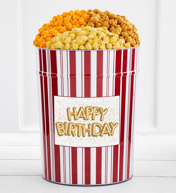 Tins With Pop® 4 Gallon Happy Birthday Gold Balloons